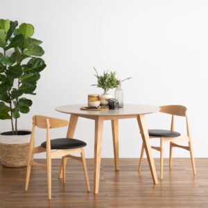 Platon Ø106.7cm Round Dining Table - Natural/Taupe Grey Lacquered