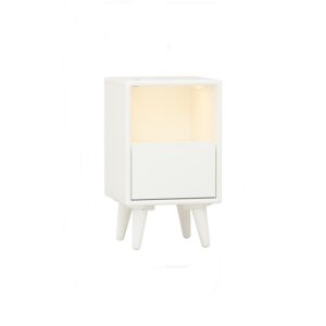 Yara Bedside Table With 1 Drawer LED Light - White Lacquered