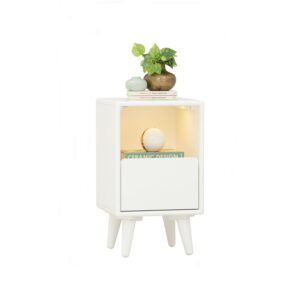 Yara Bedside Table With 1 Drawer LED Light - White Lacquered