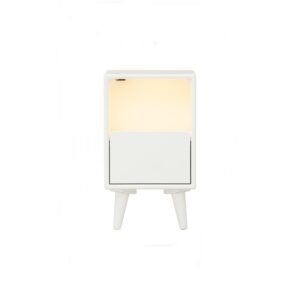 Yara Bedside Table With 1 Drawer LED Light - White Lacquered