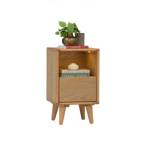 Yara Bedside Table With 1 Drawer LED Light - Natural