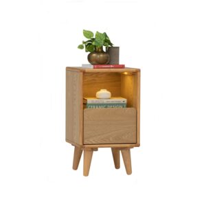 Yara Bedside Table With 1 Drawer LED Light - Natural