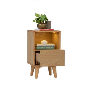 Yara Bedside Table With 1 Drawer LED Light - Natural