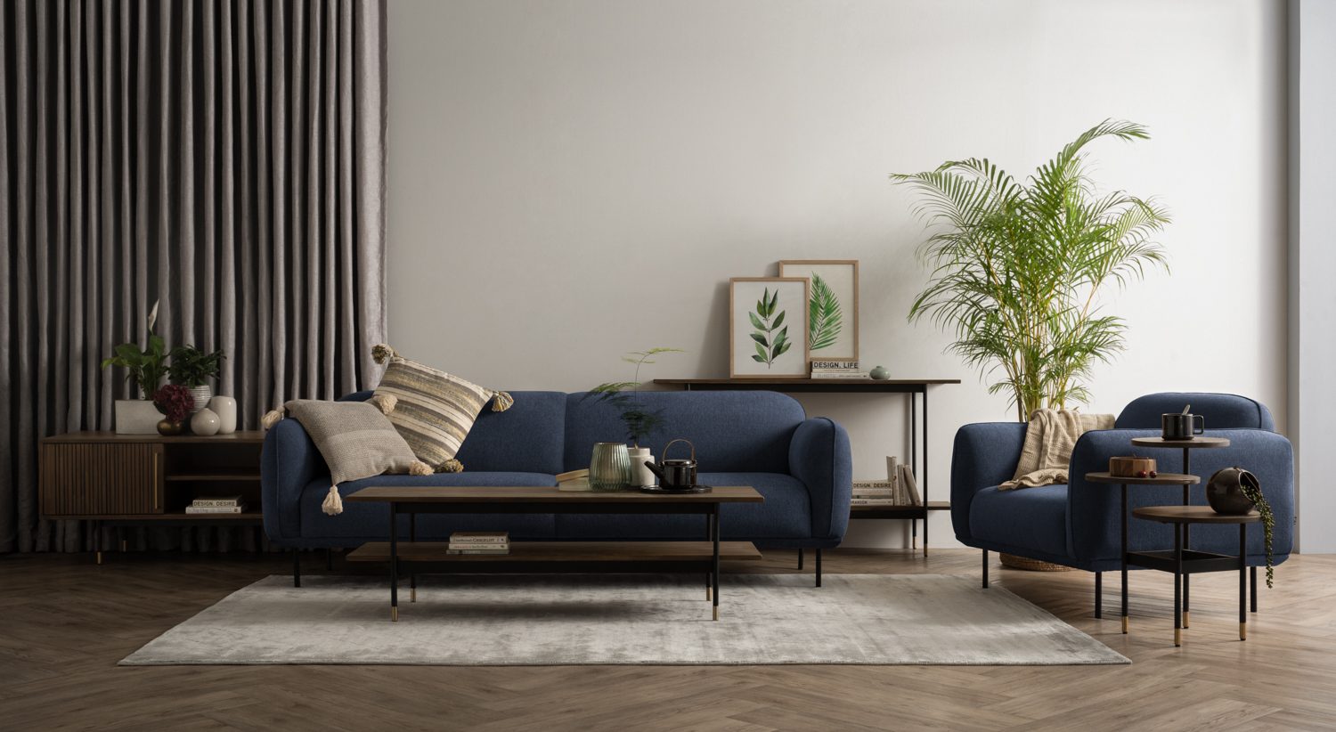 233271_s1 Mira 3 Seater Sofa - Matt Black Epoxy/Midnight Blue