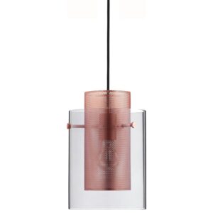 Tetra Matt Brushed Copper Shade With Smoke Glass Cover Pendant Lamp
