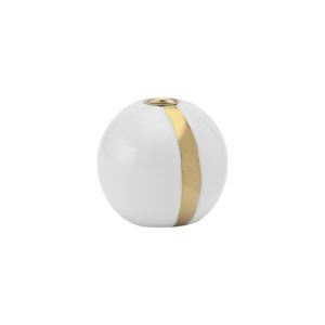 Ø10cm x H9.5cm Candle Holder In White With Vertical Gold Line